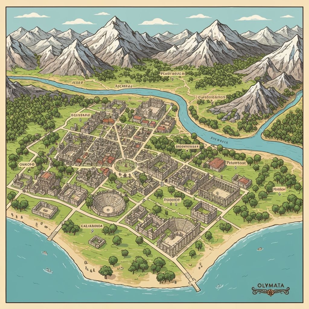 Illustrated map overview of Olympos Ancient City
